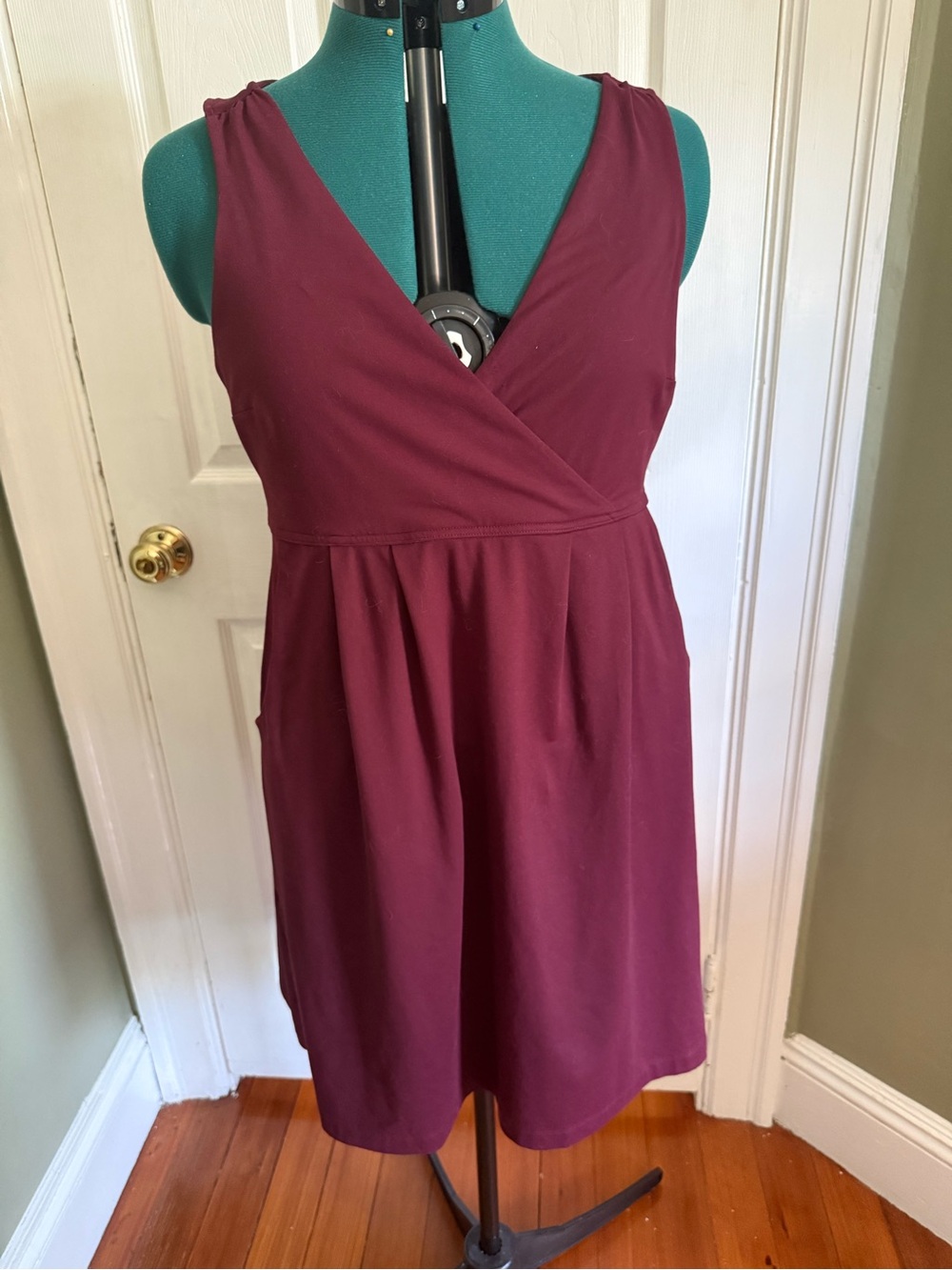 Eddie Bauer Sleeveless Wrap-Style Midi Dress in Burgundy